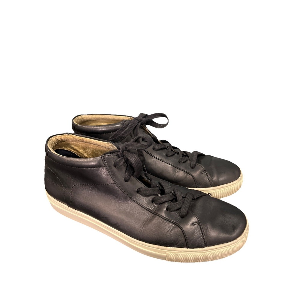 Banana Republic Mens Black Leather Mid Top Sneakers 10.5‎ Minimalist Versatile